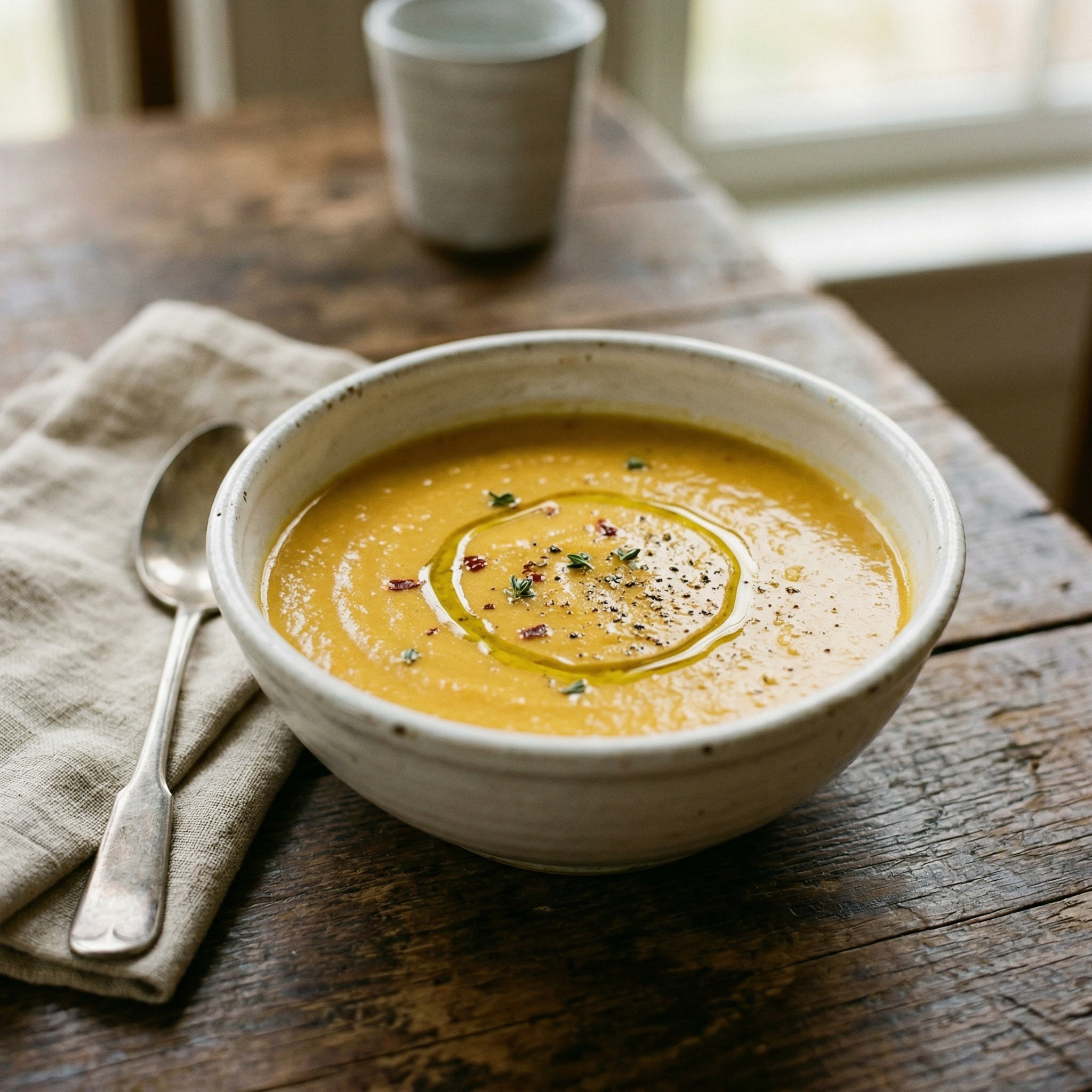 Creme de batata-doce amarela com pimento assado
