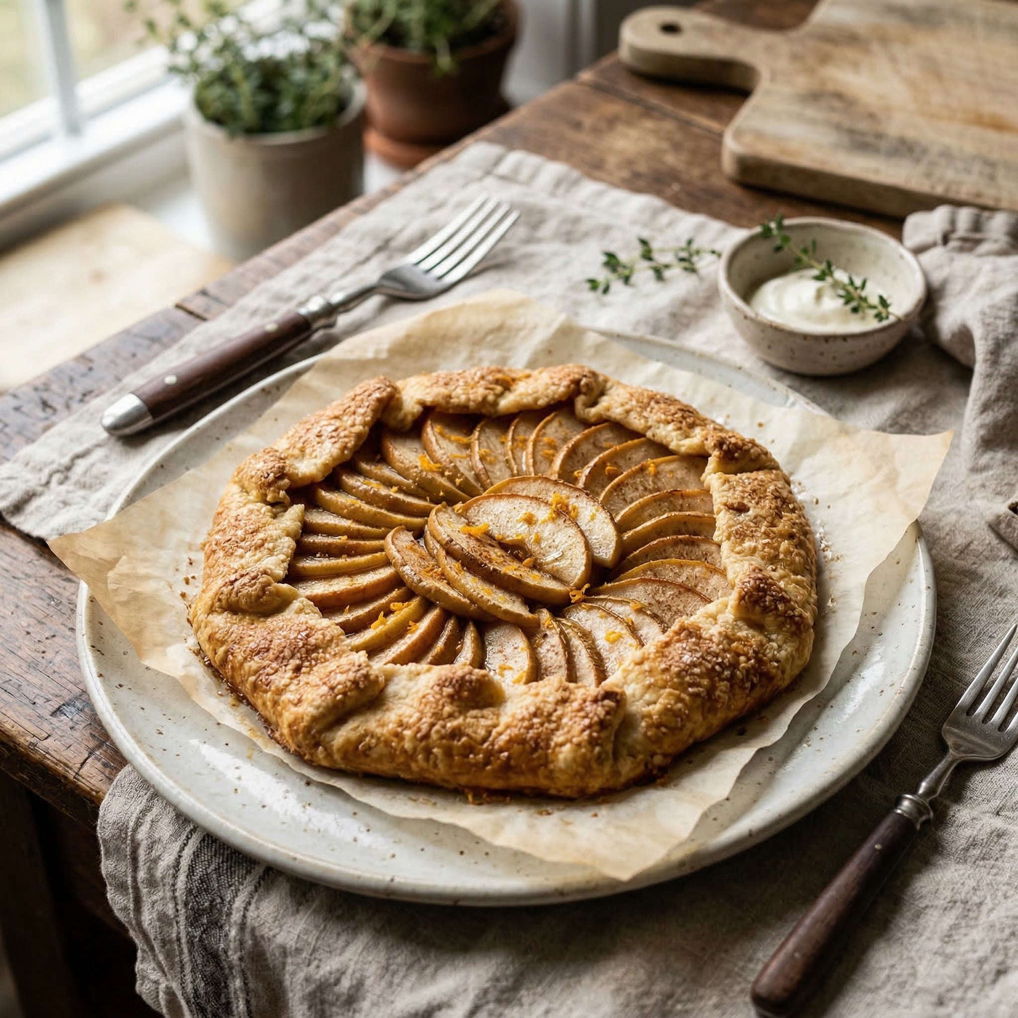 Galette rústica de maçã reineta, pêra rocha e laranja