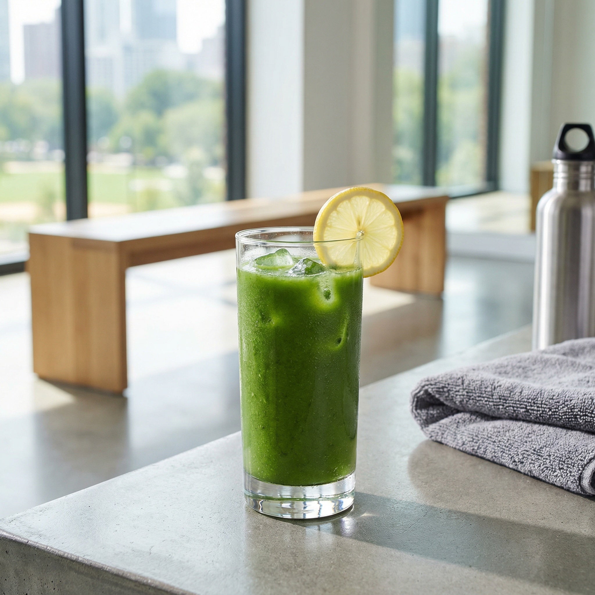 Smoothie “verde” cítrico (kiwi, maçã, espinafre, limão e laranja)