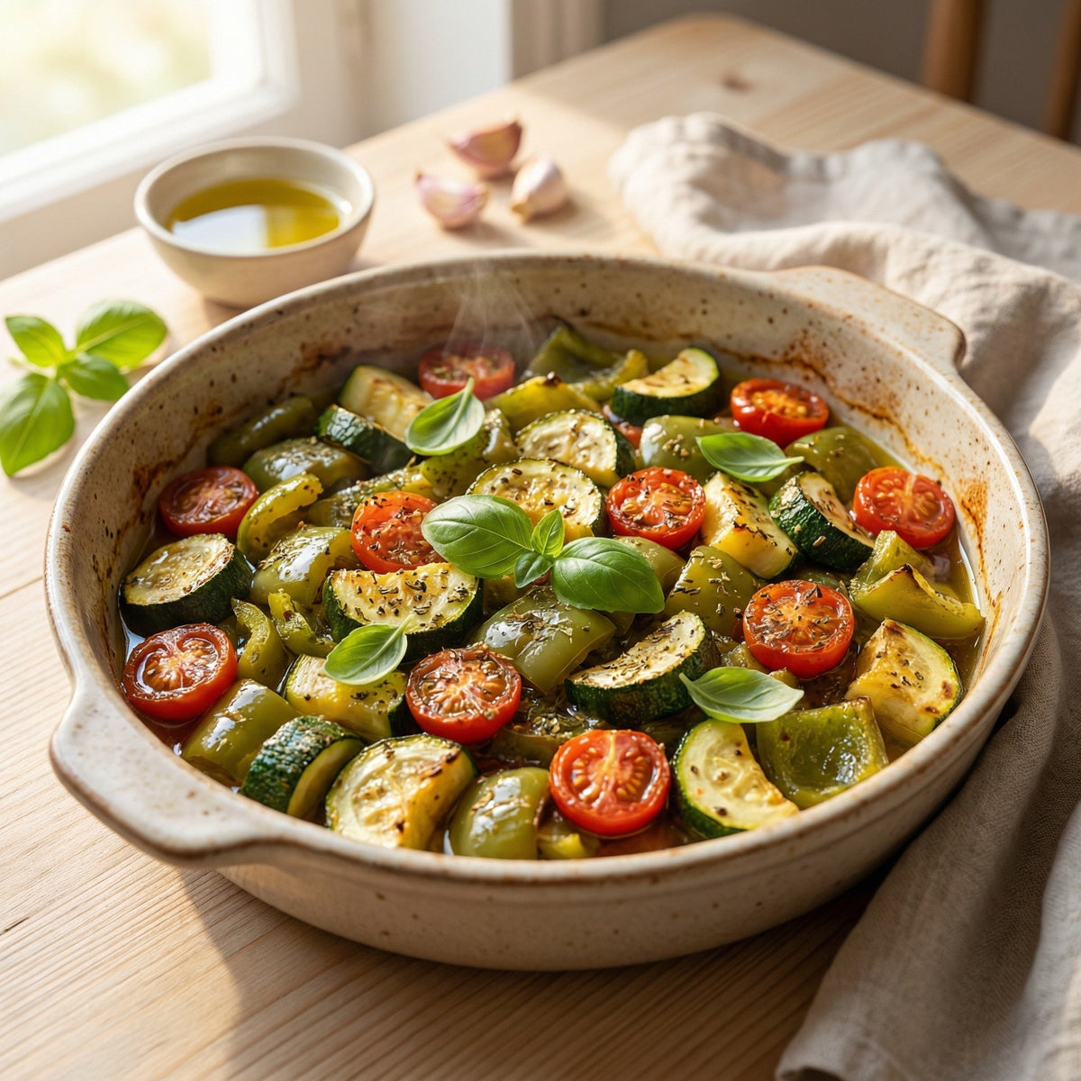 Ratatouille de Curgete e Pimento Verde com Tomate no forno